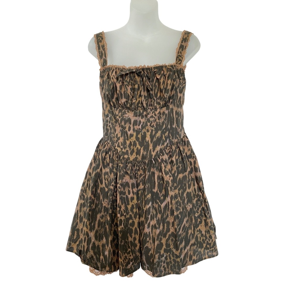 Nasty Gal Leopard Lace Up Corset Mini Dress Size 6 Y2K Indie Sleaze Coquette NWT